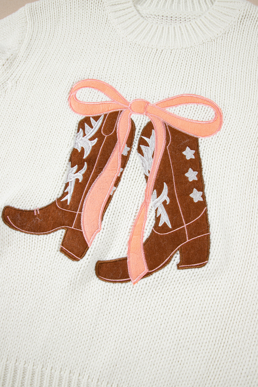 Boots & Bows Embroidered Graphic Sweater