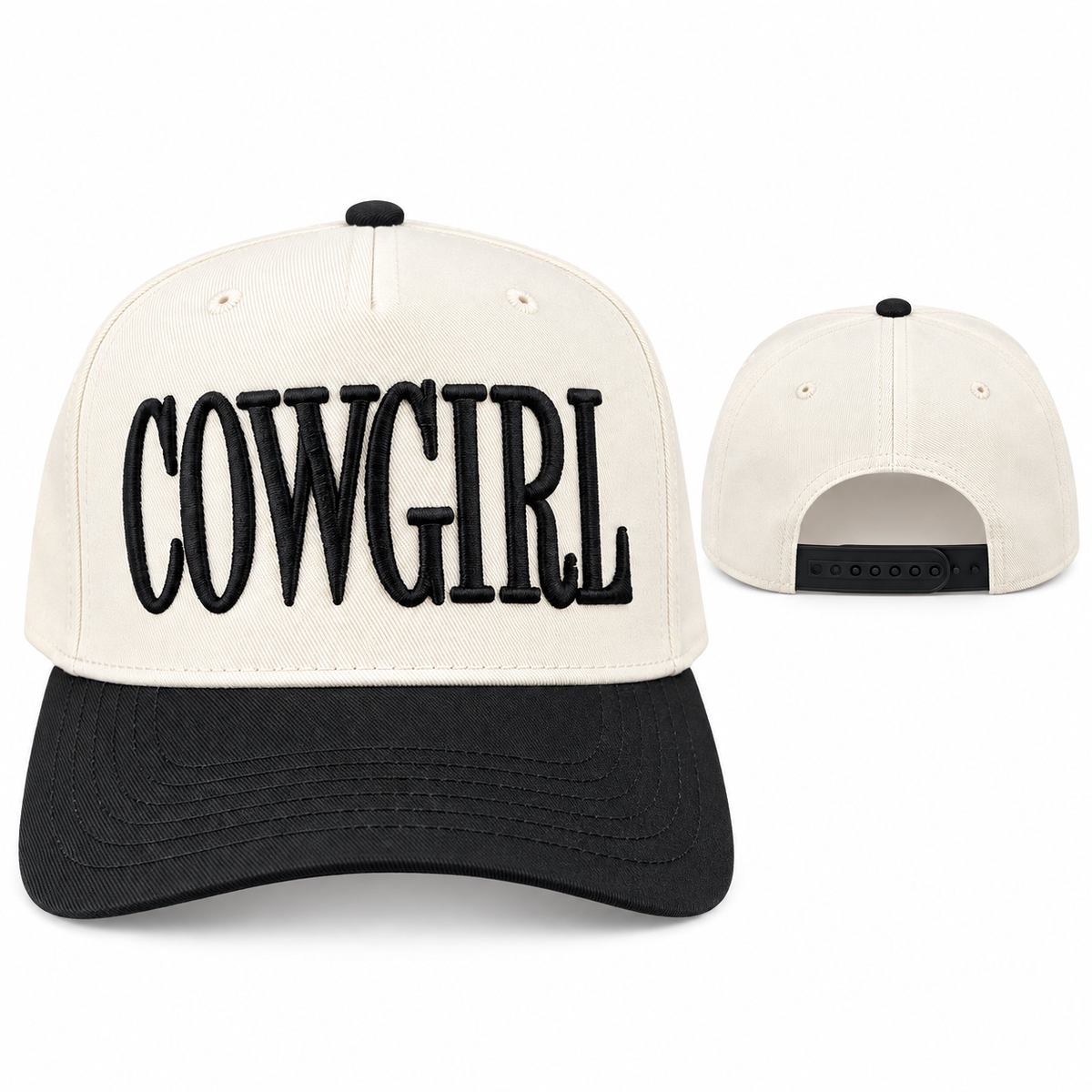 Cowgirl Embroidered Trucker Hat – Black & Neutral