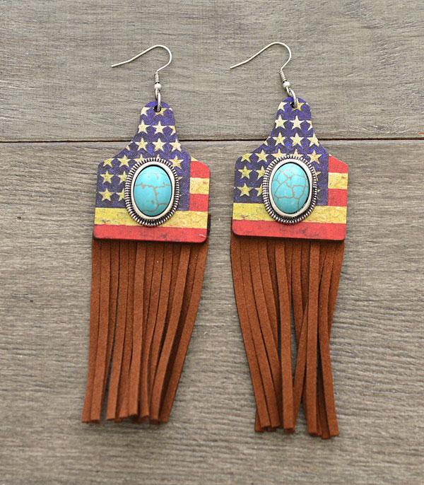 Cattle Tag Wood Tassel Western Earrings - The Bling Barn western fashion jewelry