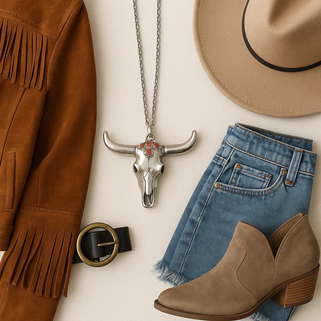 Dressed Up Bull Skull Long Statement Necklace