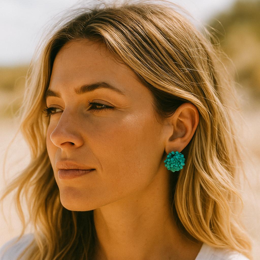 A Cluster Of Blue Crackle Stud Earrings
