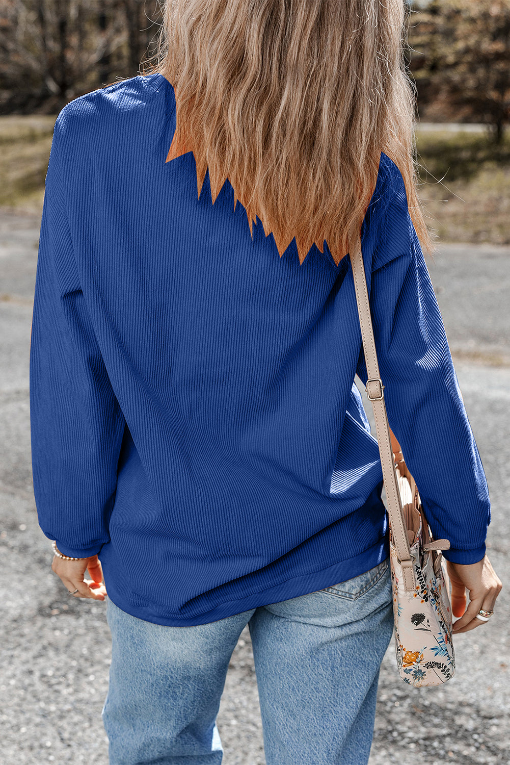 Dark Blue GAME DAY Glitter Sweatshirt – Ribbed Drop Shoulder Pullover