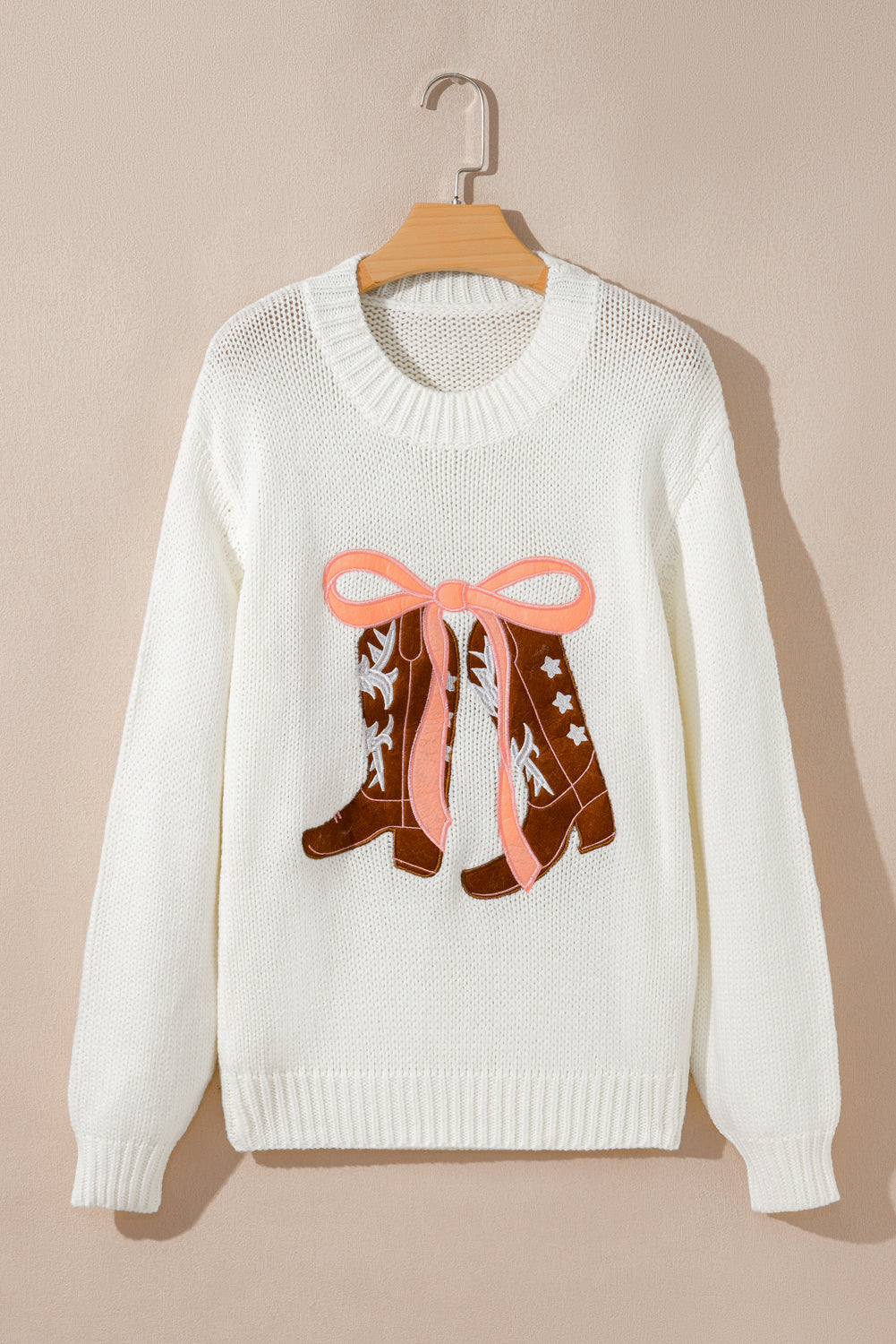 Boots & Bows Embroidered Graphic Sweater