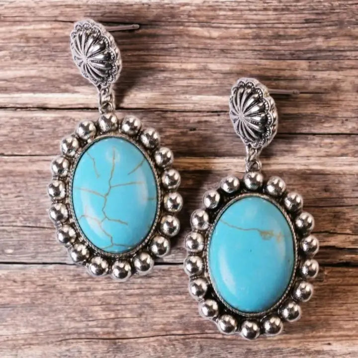 Make A Statement Cowgirl Blue Fashion Drop Earrings