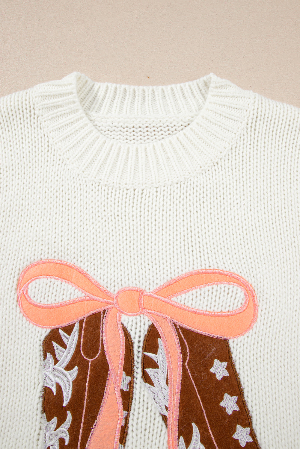 Boots & Bows Embroidered Graphic Sweater