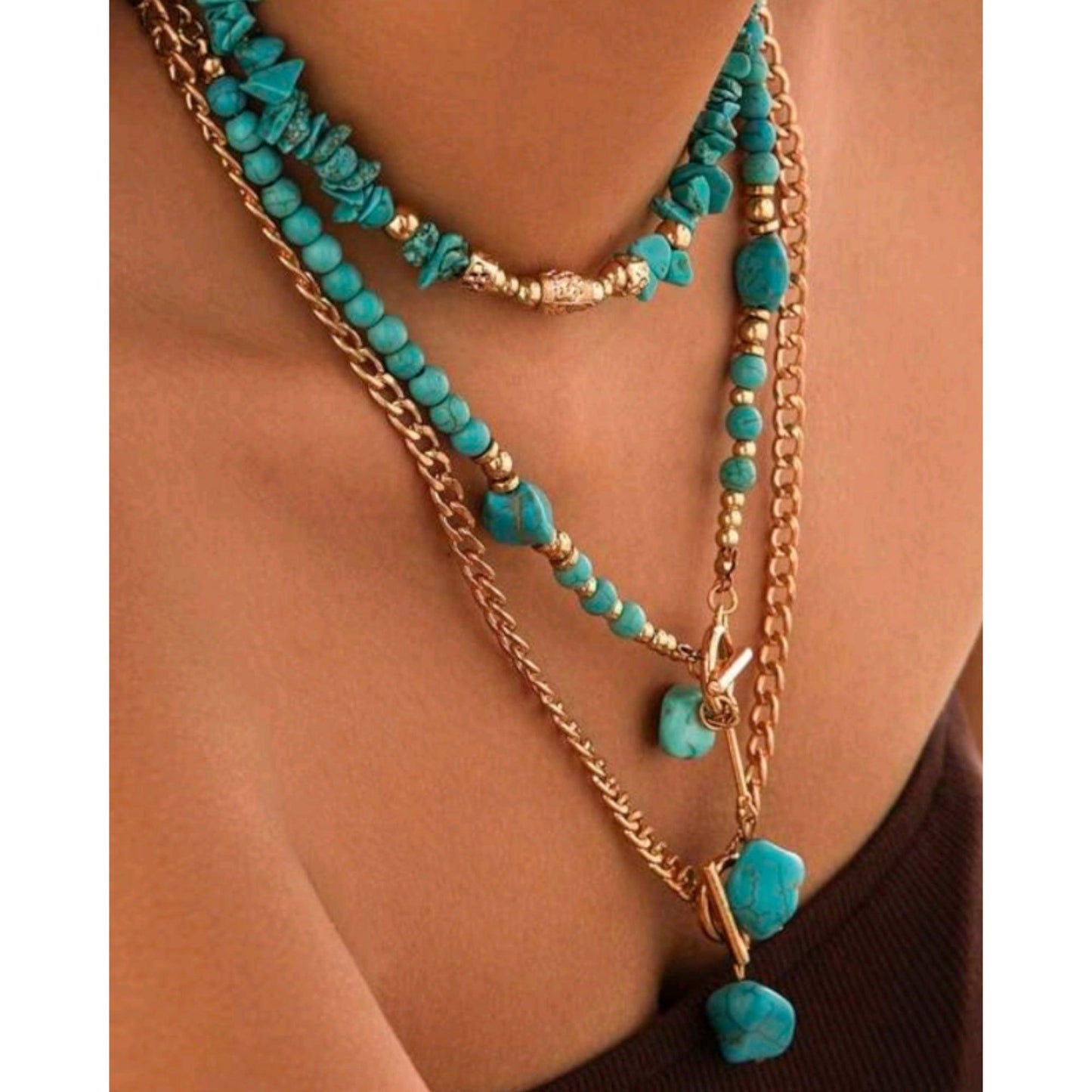 Tumbling Truth Cowgirl Blue Western Fashion (3) Piece Necklace Set