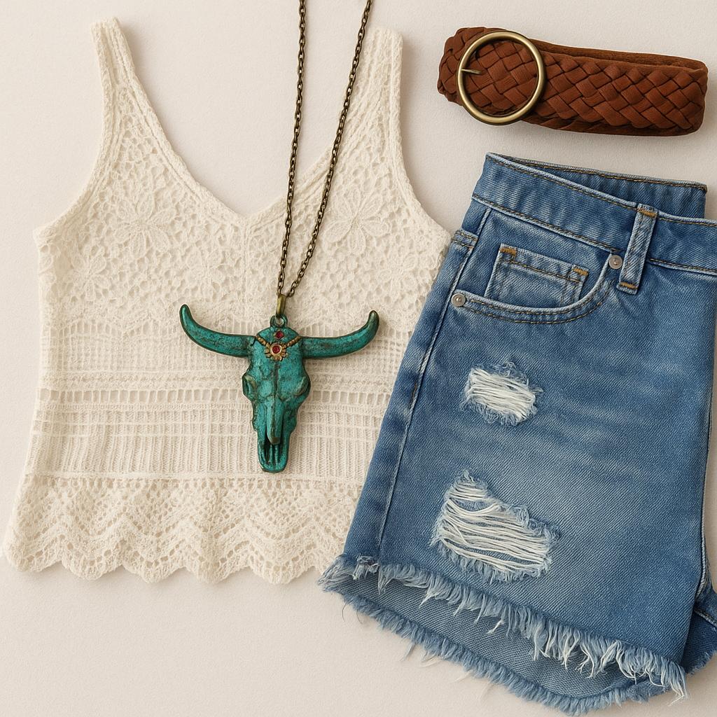 Dressed Up Bull Skull Long Statement Necklace