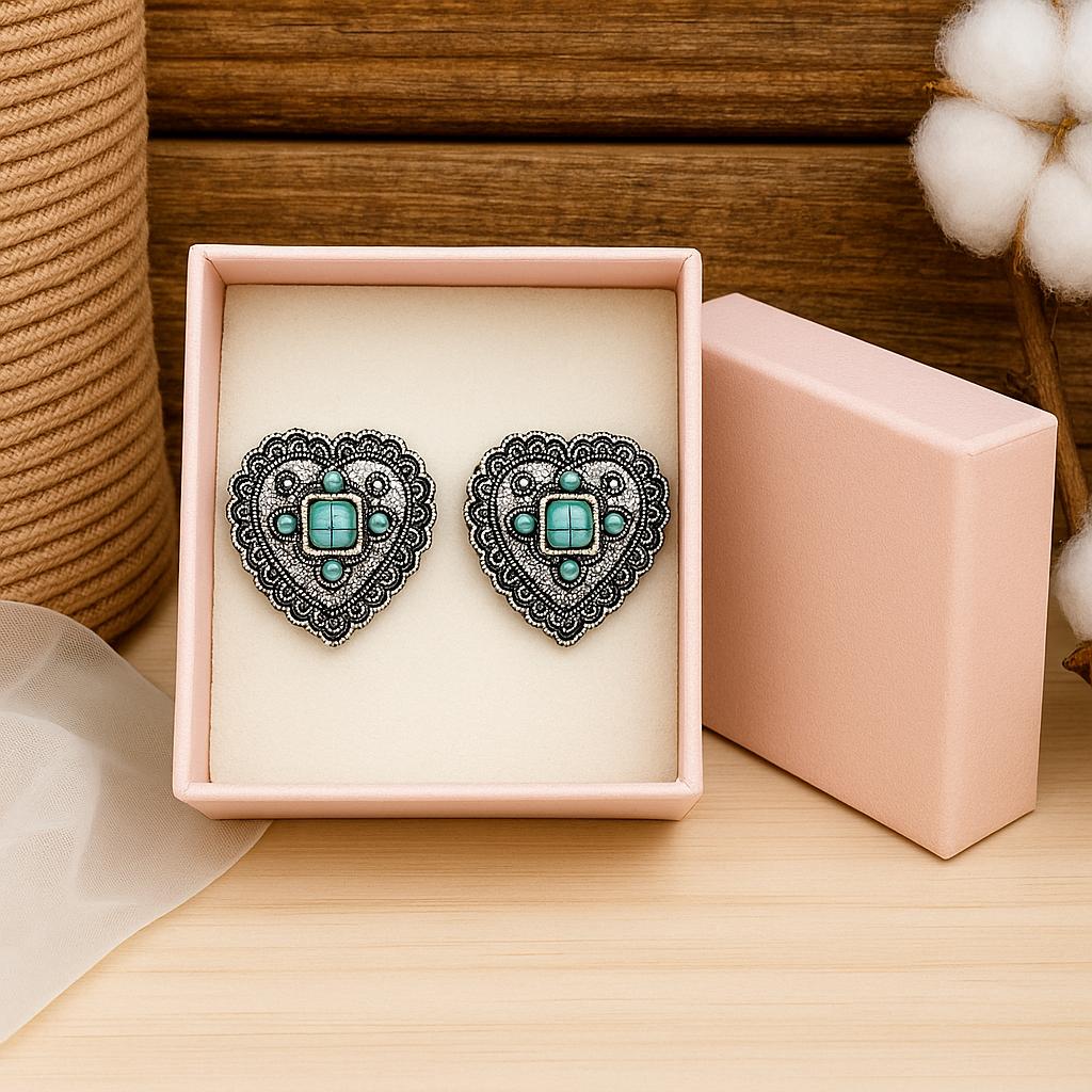 Saddle Heart Earrings Western Concho-Style Heart Design