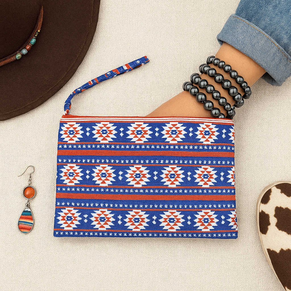 Aztec Print Pouch Bag Western Wristlet