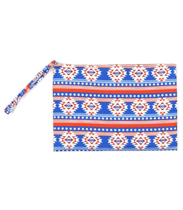 Aztec Print Pouch Bag Western Wristlet - The Bling Barn western fashion jewelry