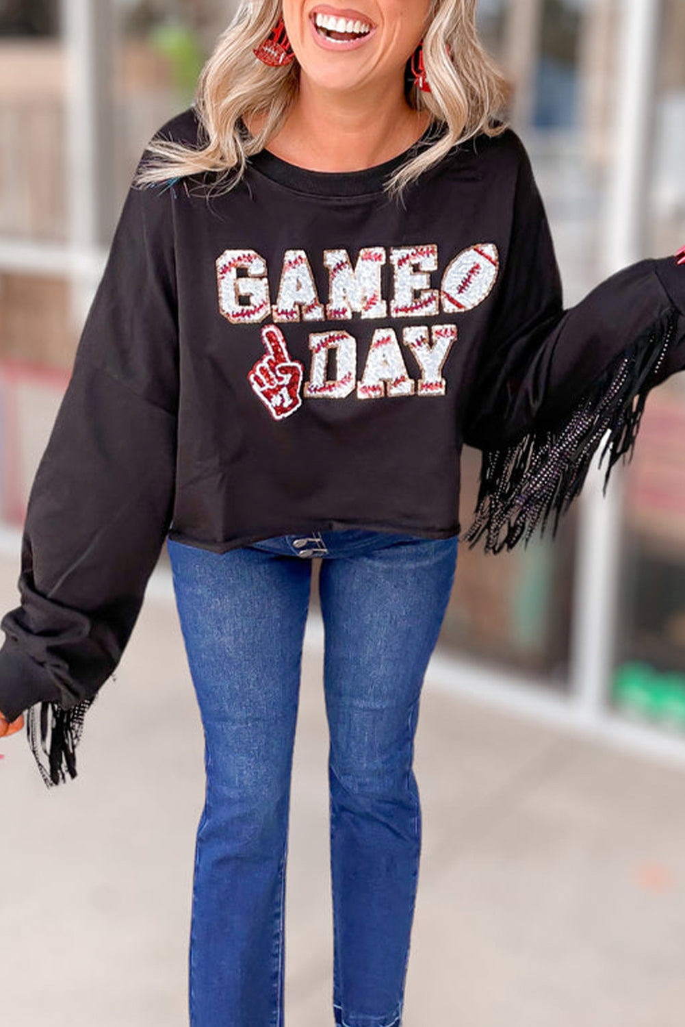 Sparkle Sideline Cropped Sweatshirt - The Bling Barn western fashion jewelry