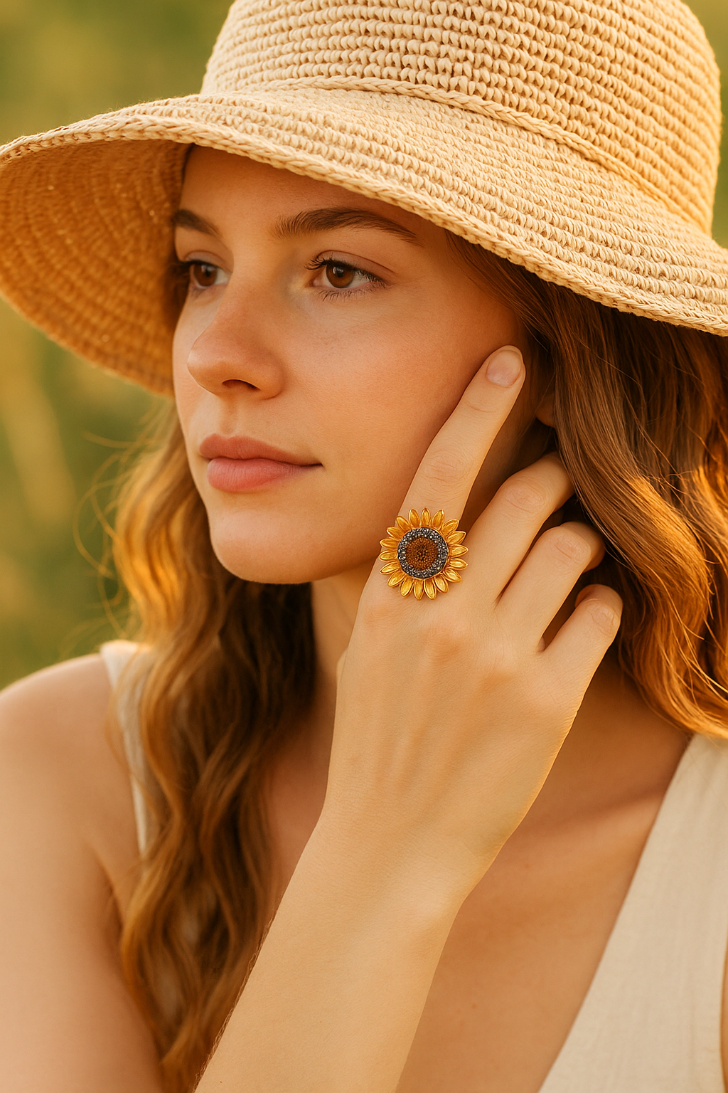 Golden Bloom Sunflower Adjustable One Size Ring