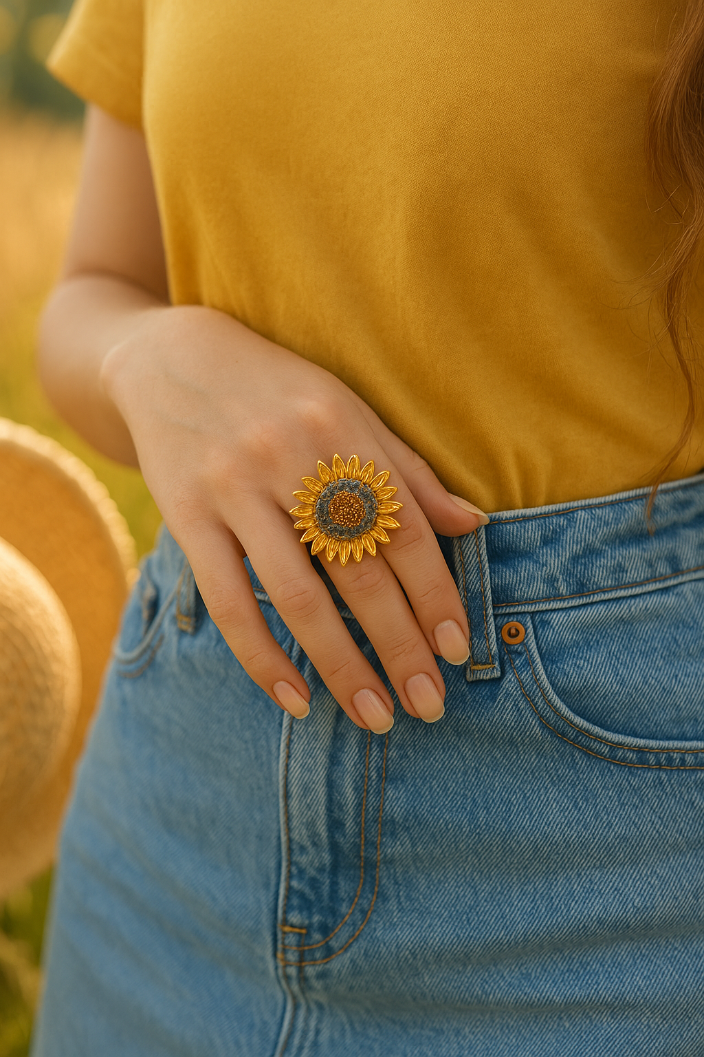 Golden Bloom Sunflower Adjustable One Size Ring