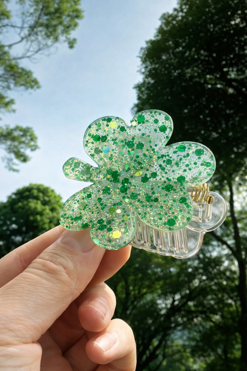 Lucky Clover Glitter Hair Claw Clip