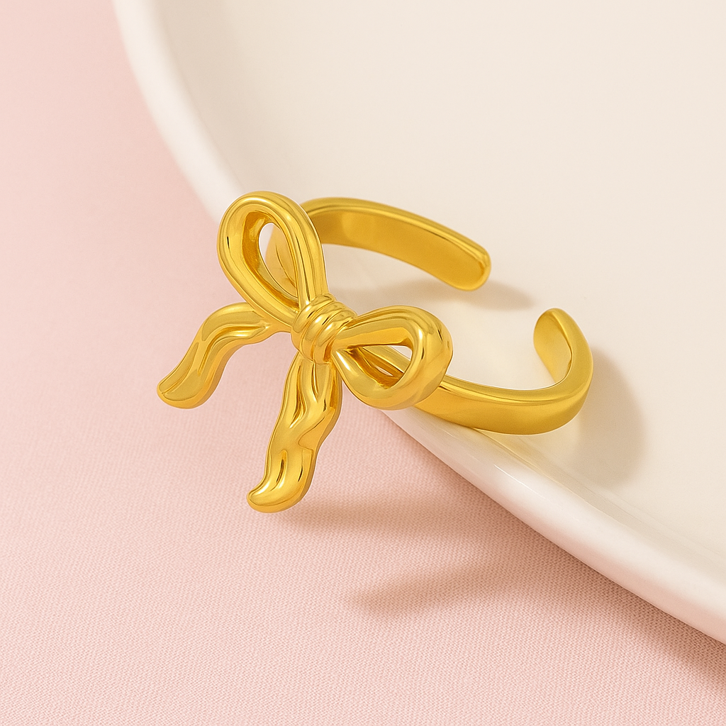Topped Off With A Bow Coquette Ring Adjustable Size