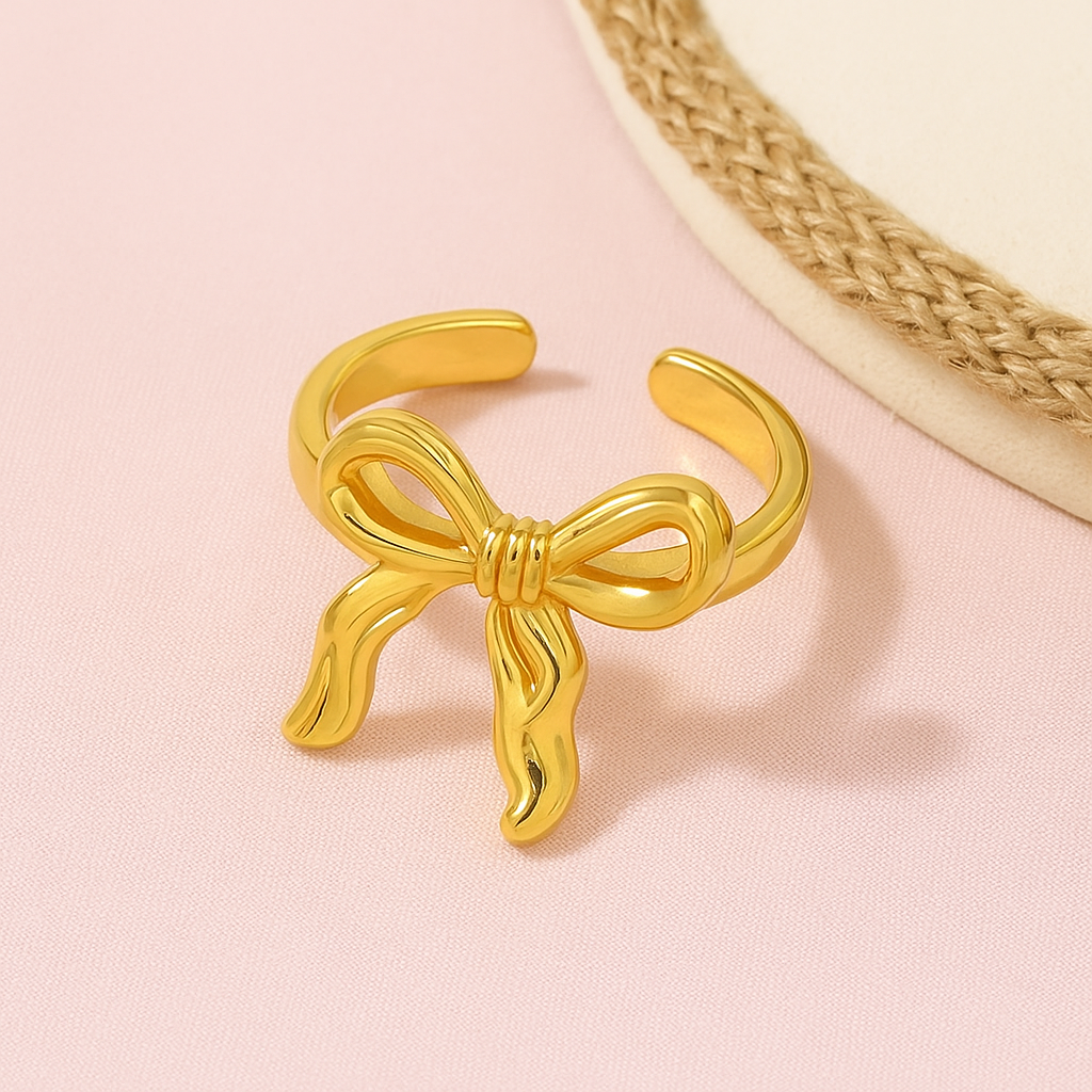 Topped Off With A Bow Coquette Ring Adjustable Size