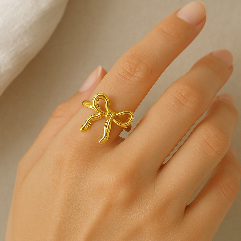 Topped Off With A Bow Coquette Ring Adjustable Size