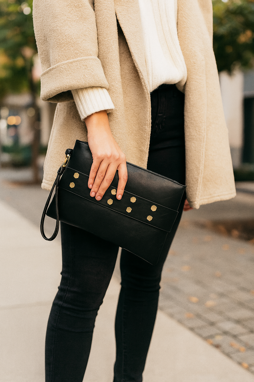 Get Up, Grab It and Go Oversized Studded Wristlet Clutch
