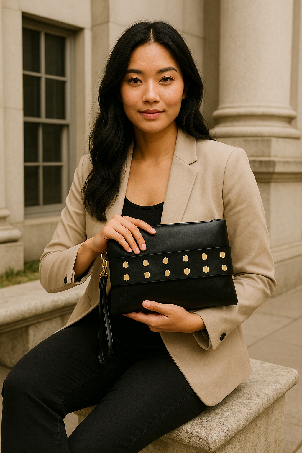 Get Up, Grab It and Go Oversized Studded Wristlet Clutch
