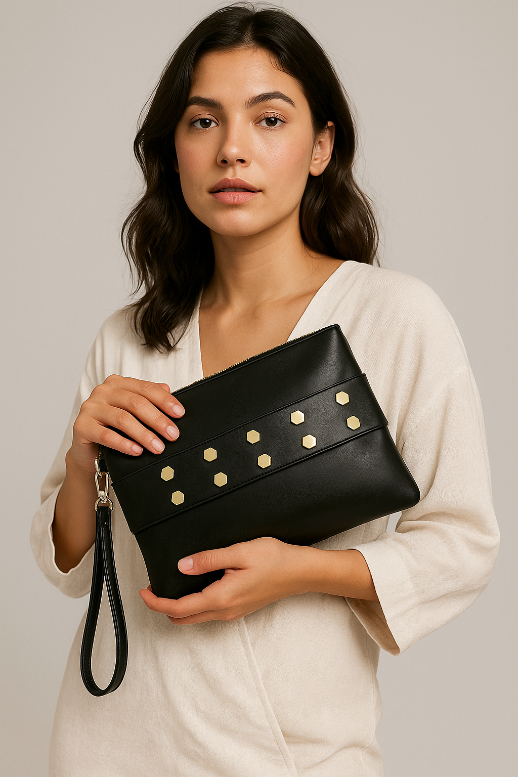 Get Up, Grab It and Go Oversized Studded Wristlet Clutch