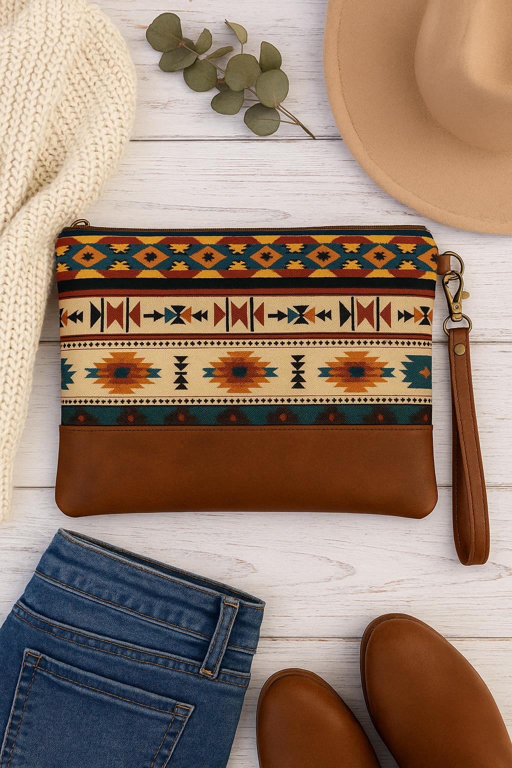 Multicolored Aztec Print Oversized Wristlet