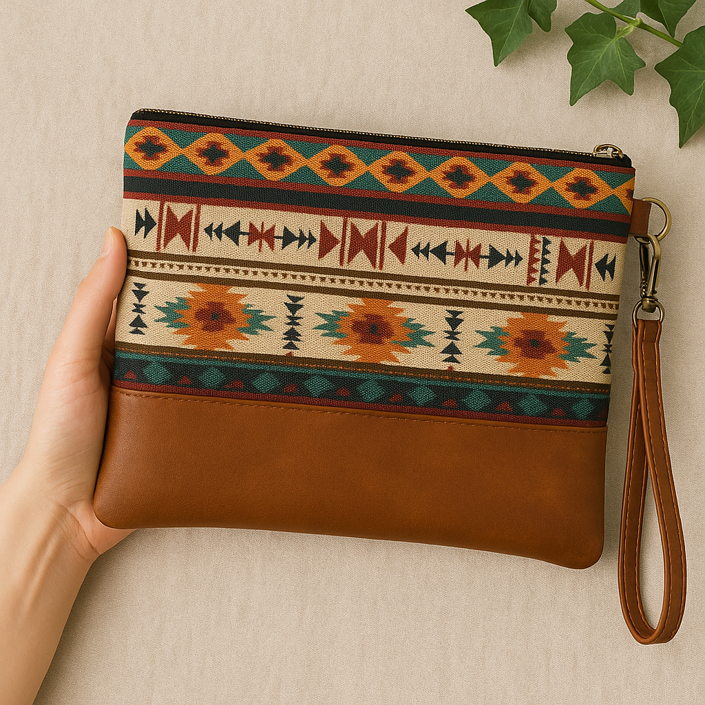 Multicolored Aztec Print Oversized Wristlet