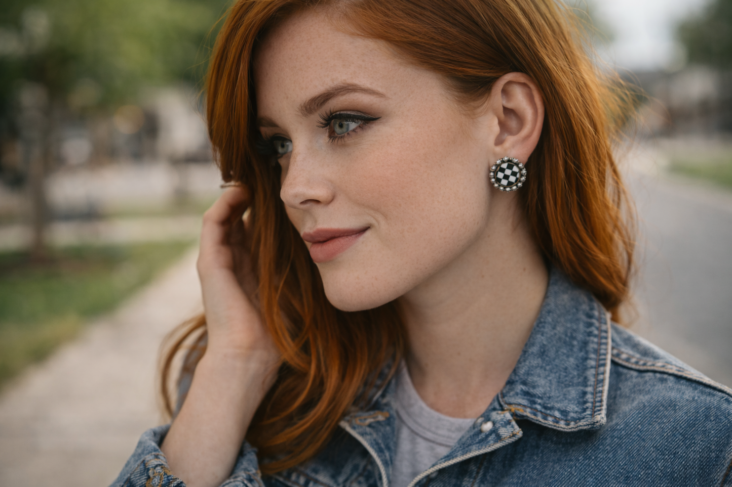 Midnight Checkered Concho Stud Earrings