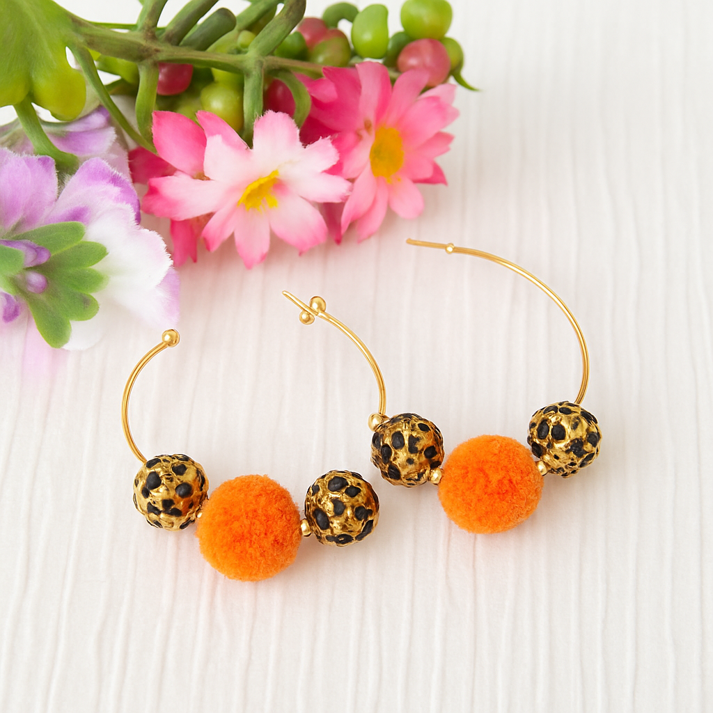 Crimson Orange Fuzzy Leopard Hoop Earrings