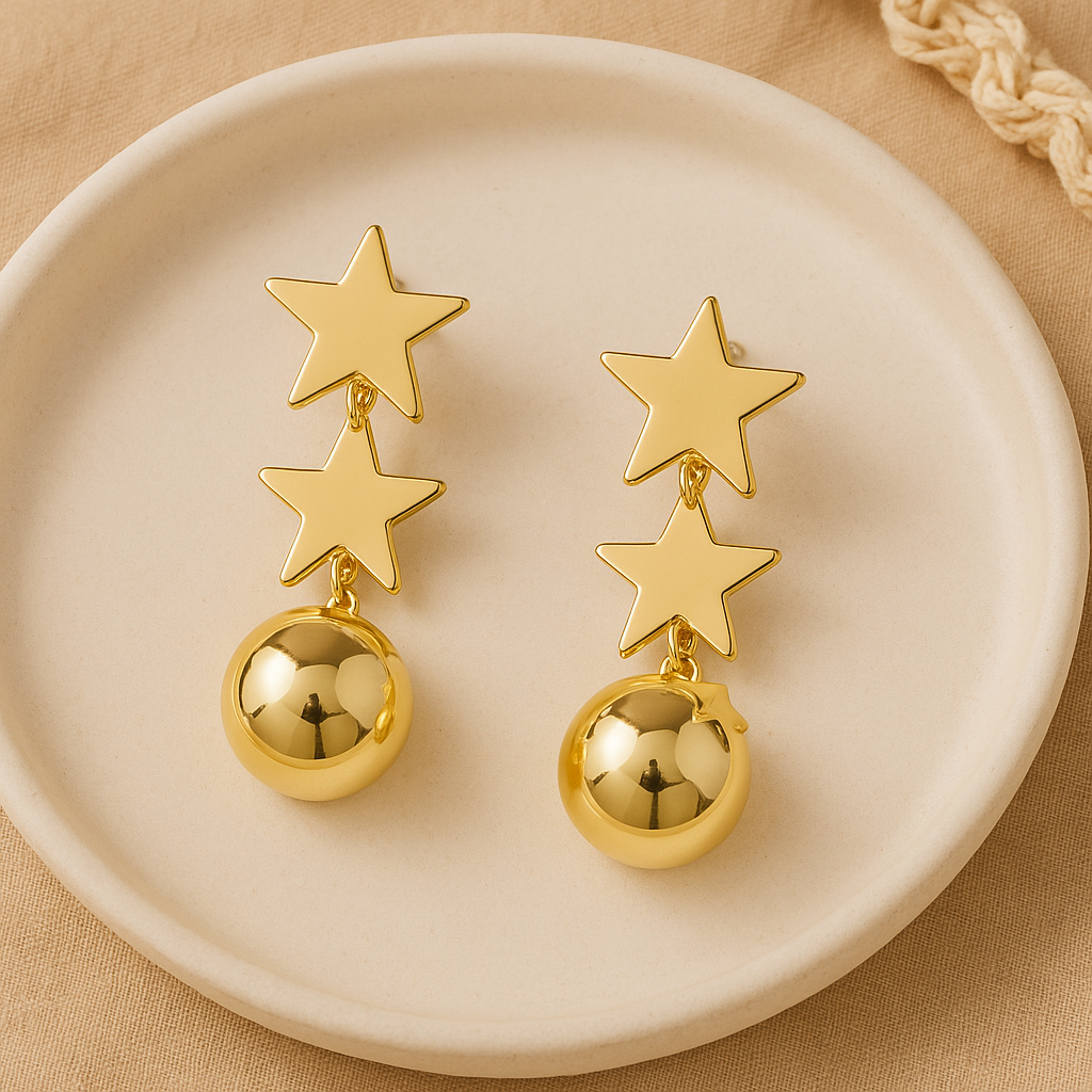 Gold Stars Fill The Day and Night Earrings