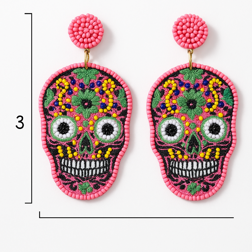 Pink Sugar Skull Seed Bead Earrings
