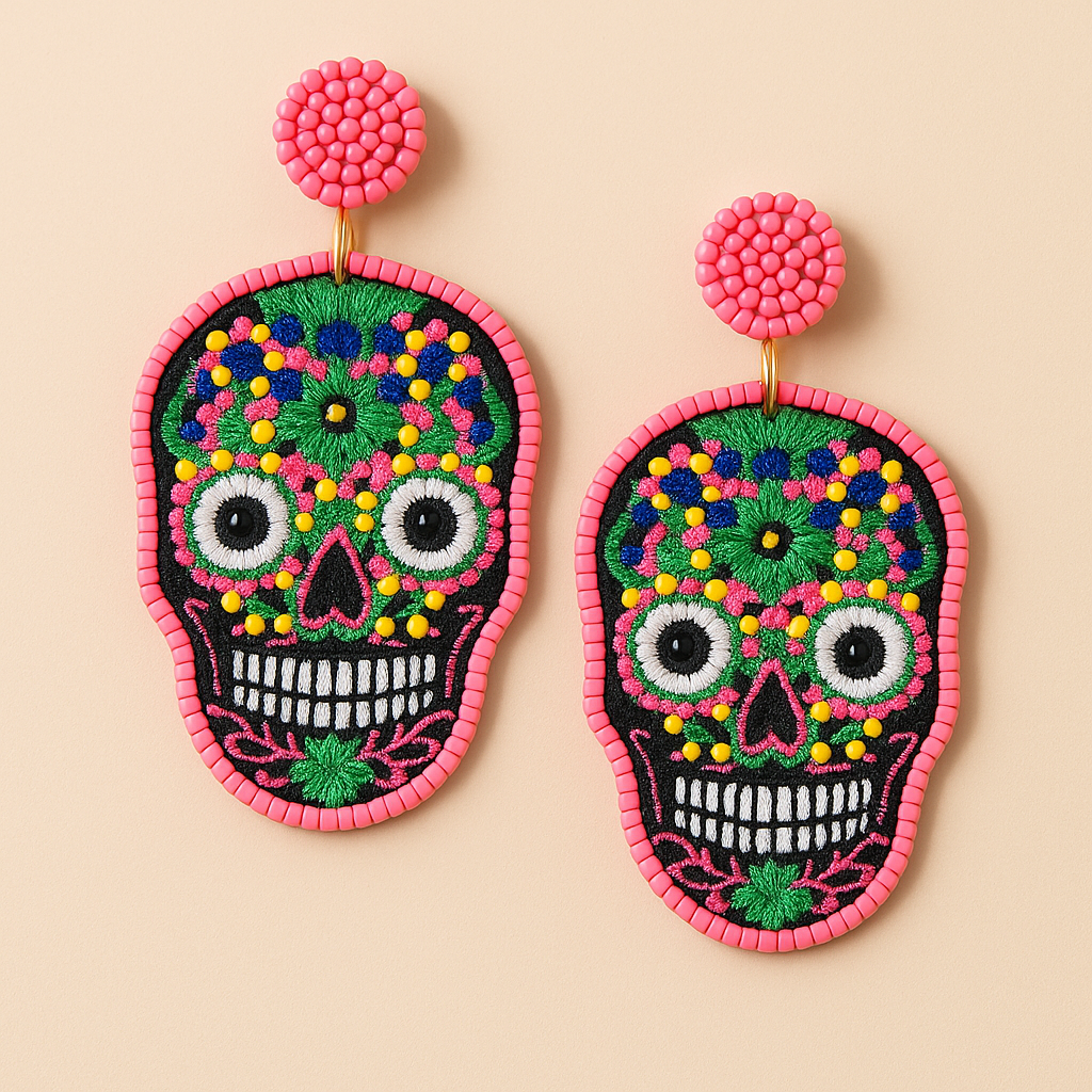 Pink Sugar Skull Seed Bead Earrings