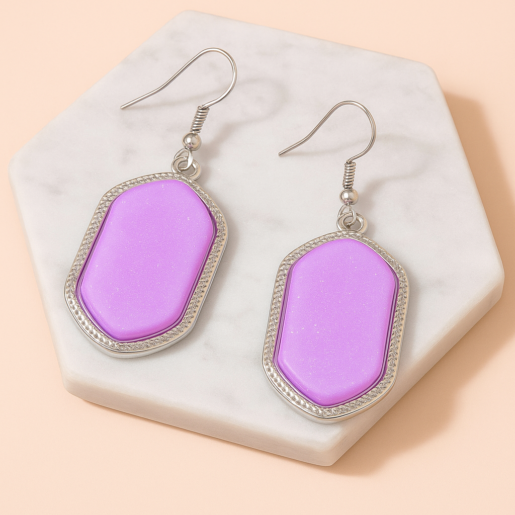 Purple Pink Geo Abstract Drop Earrings