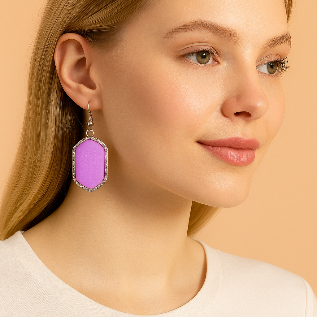 Purple Pink Geo Abstract Drop Earrings