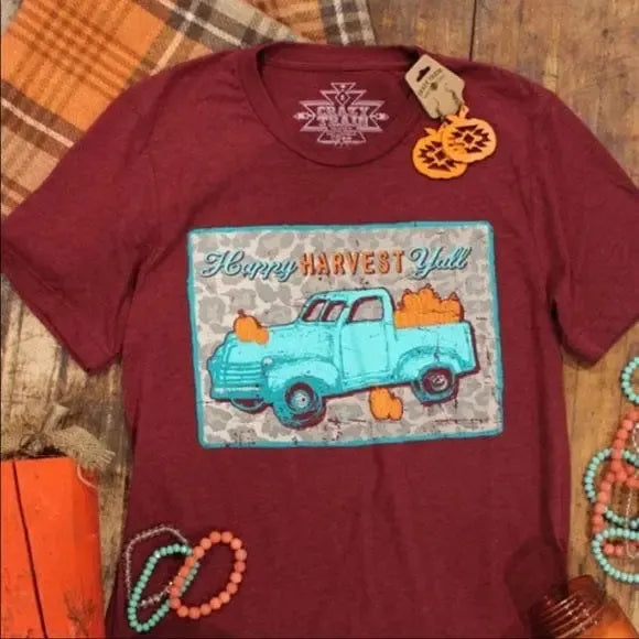 Crazy Train Happy Harvest Short Sleeve Graphic Tee - The Bling Barn