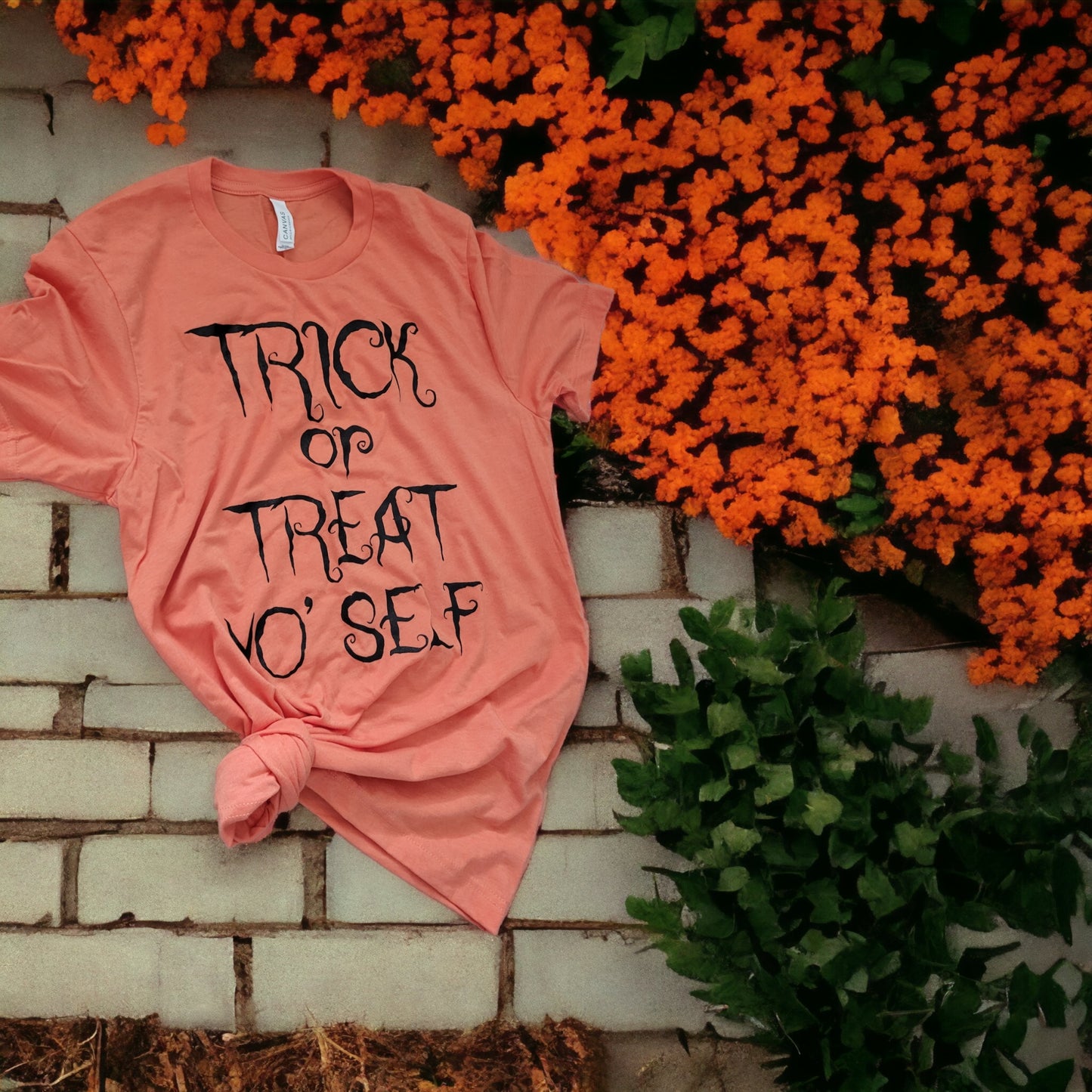 Trick Or Treat Yo' Self Graphic Print Shirt - The Bling Barn western fashion jewelry