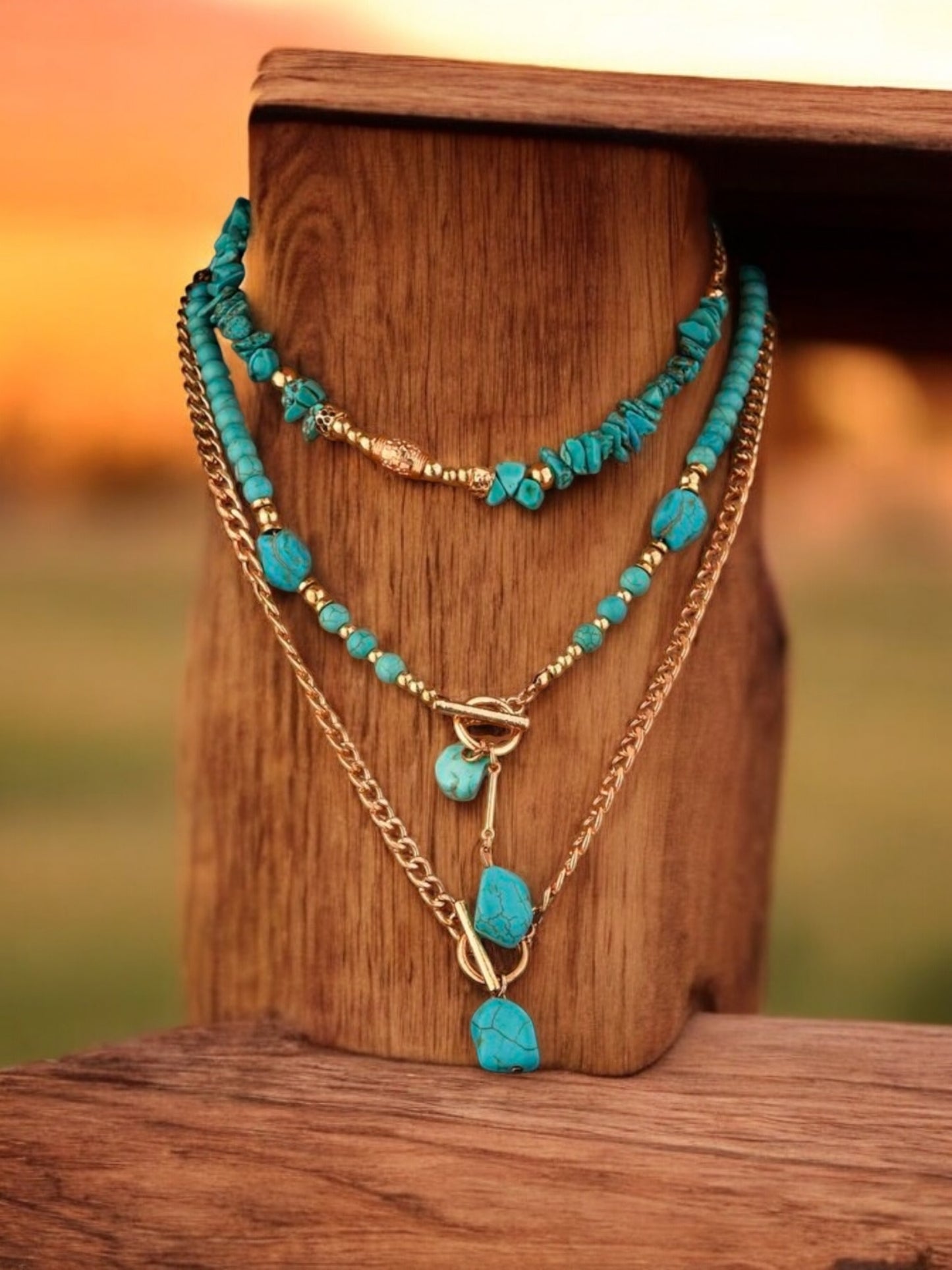 Tumbling Truth Cowgirl Blue Western Fashion (3) Piece Necklace Set