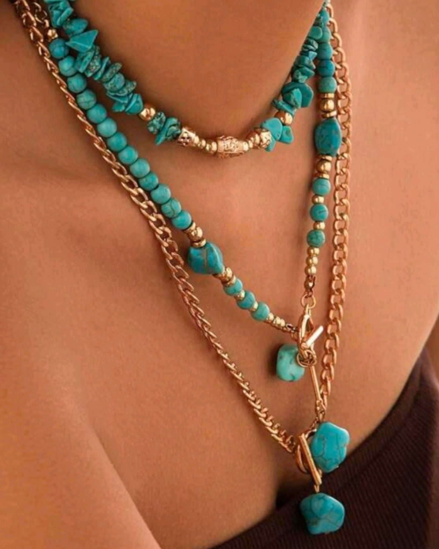 Tumbling Truth Cowgirl Blue Western Fashion (3) Piece Necklace Set