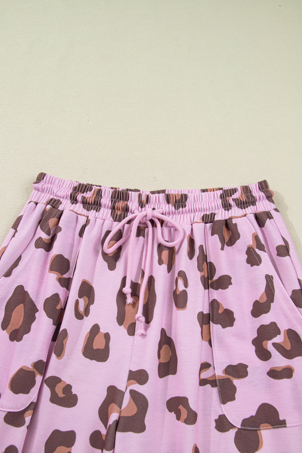 Pink Leopard Print Drawstring Wide Leg Pants – Women’s Patch Pocket Lounge Trousers