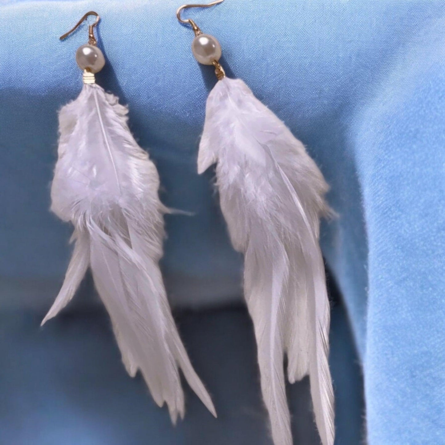Into The Wind Faux Pearl and Feather Drop Earrings