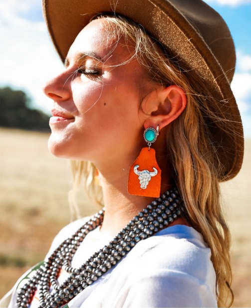 Take A Number Cowboy Cowskull Stud Earrings