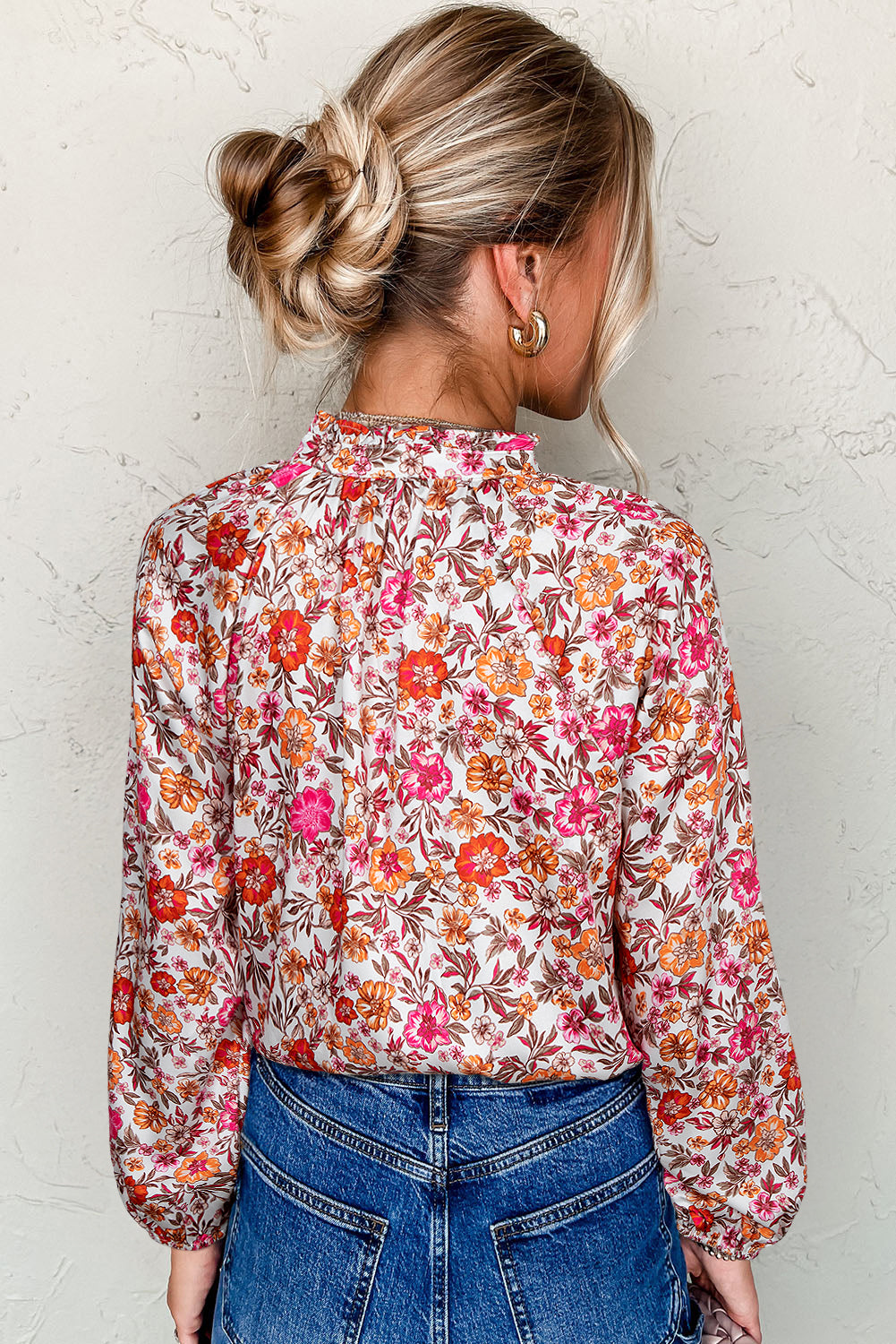 Boho Bloom Tie-Neck Blouse