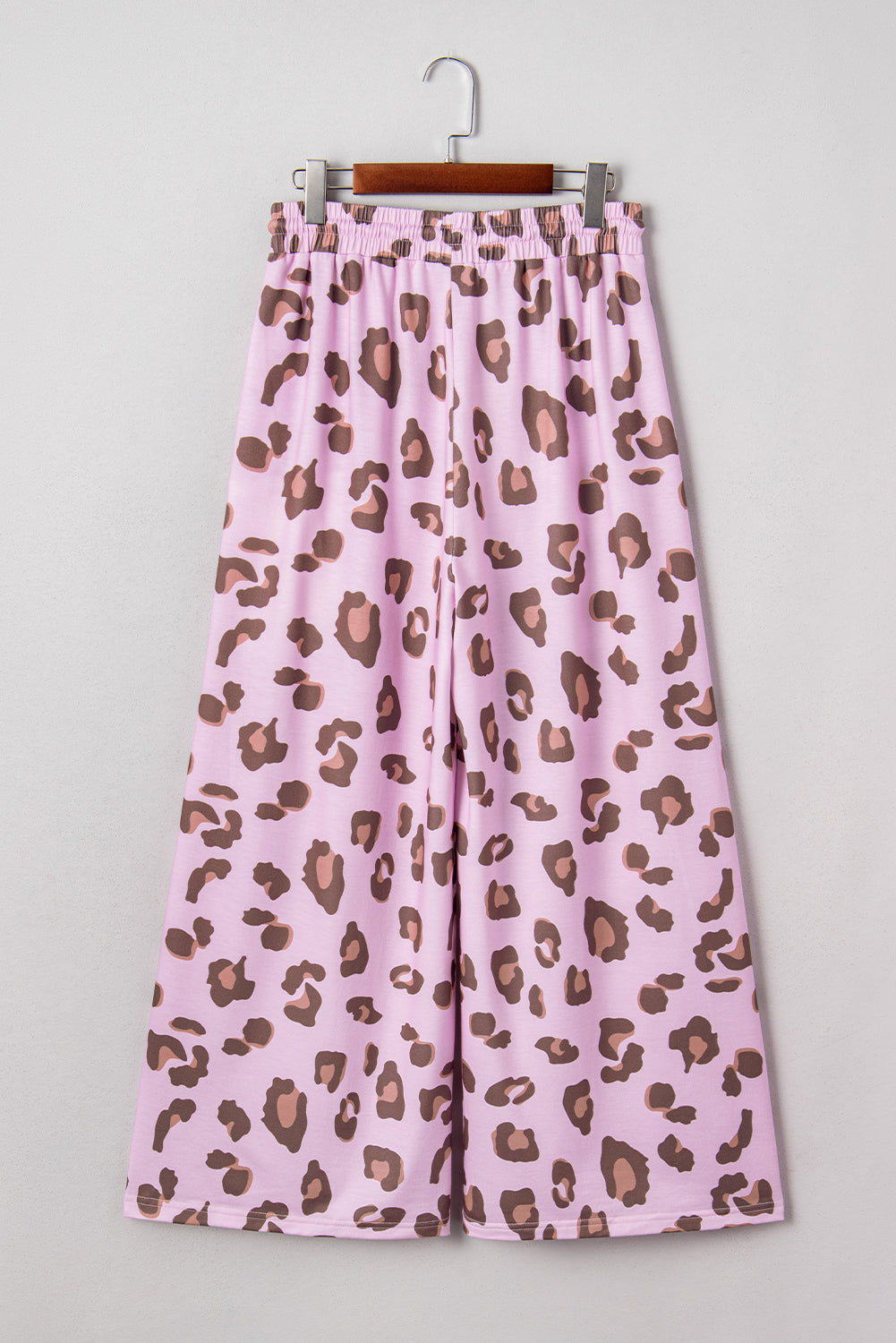 Pink Leopard Print Drawstring Wide Leg Pants – Women’s Patch Pocket Lounge Trousers
