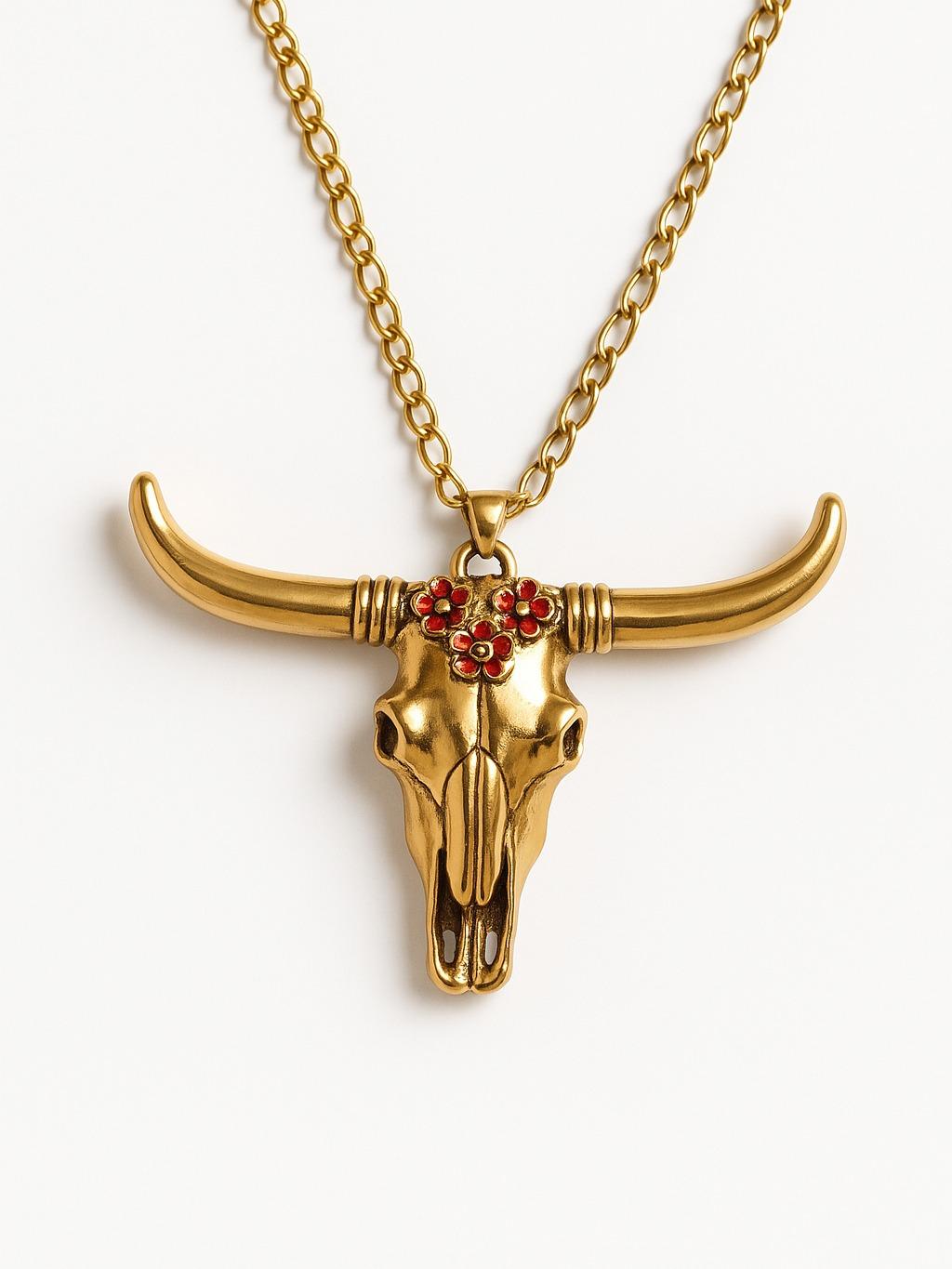 Dressed Up Bull Skull Long Statement Necklace