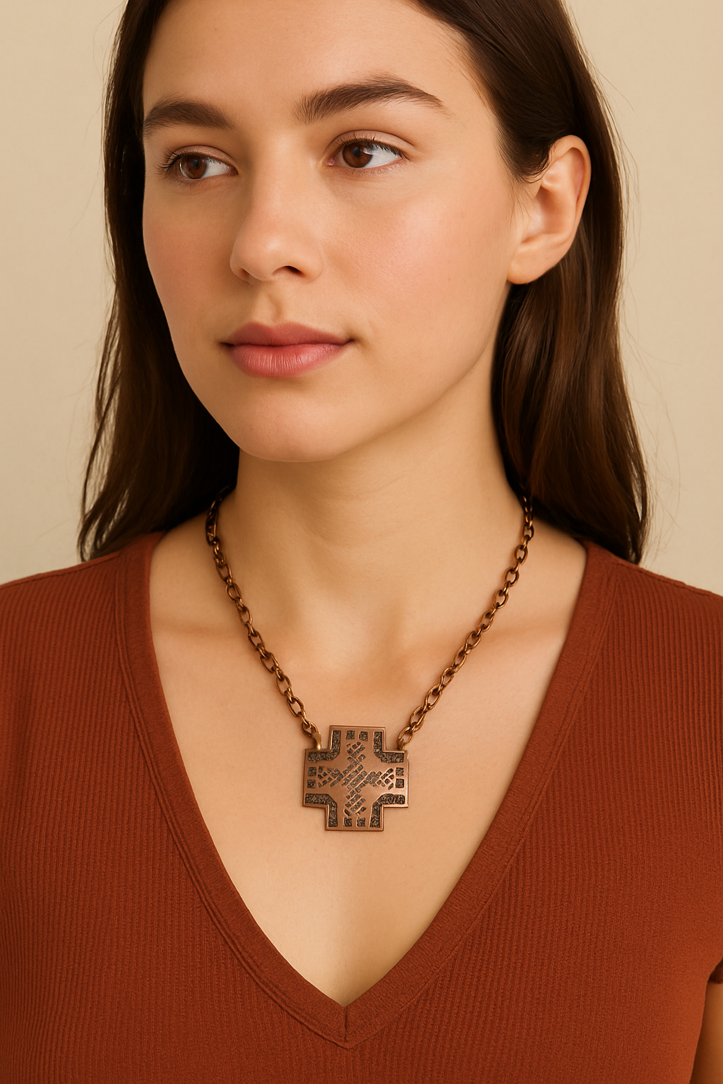 Hand Printed Boho Wild West Chain Necklace