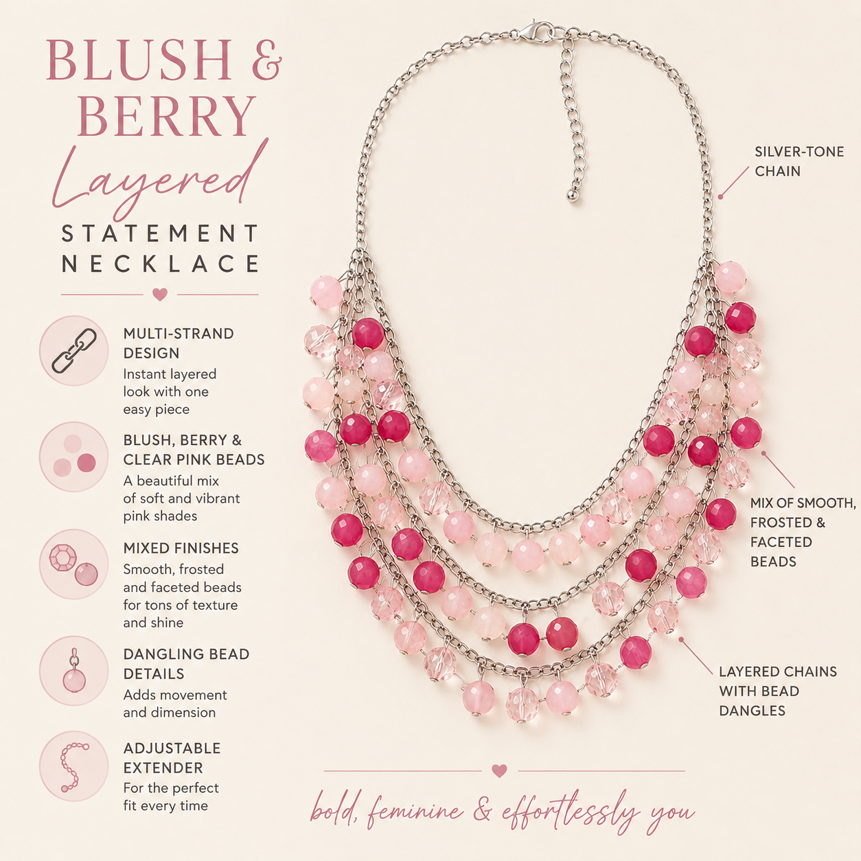 Blush & Berry Layered Statement Necklace