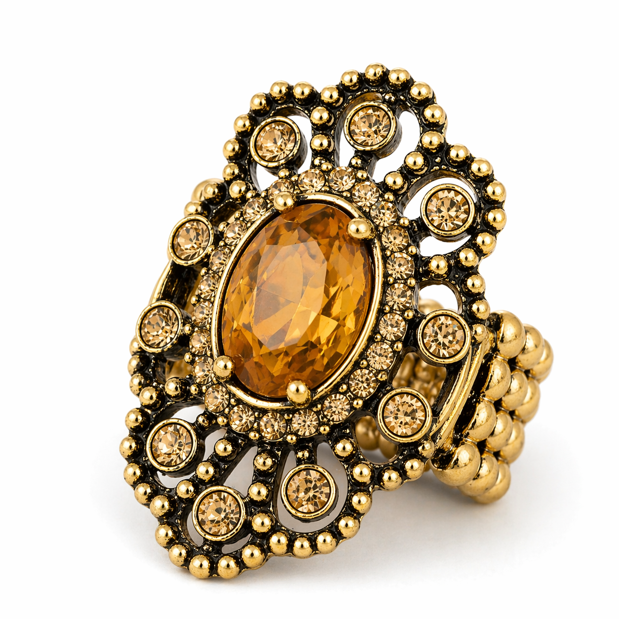 Golden Honey Halo Statement Ring
