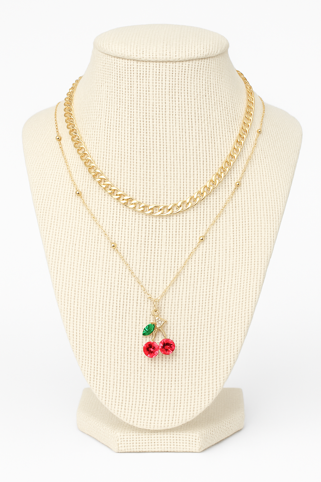 Cherry On Top Double Layer Rhinestone and Chains Necklace