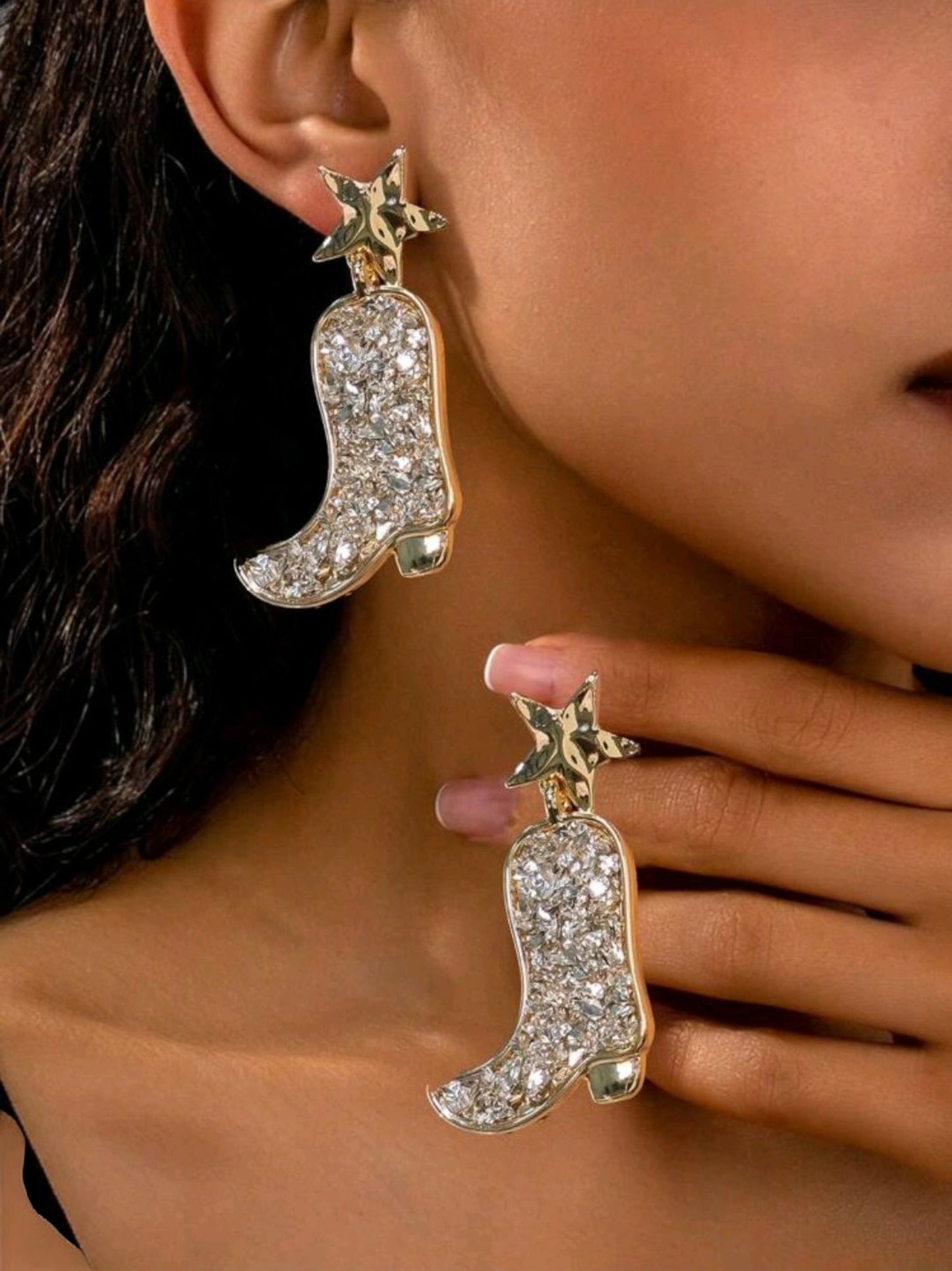 The Light Go Out Glitter Cowgirl Boots Fashion Earrings