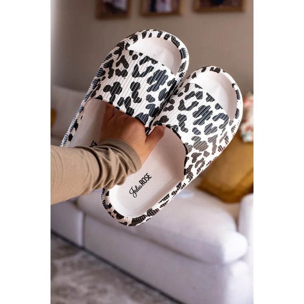 White Leopard Cloud Like-Beach or Casual Slides