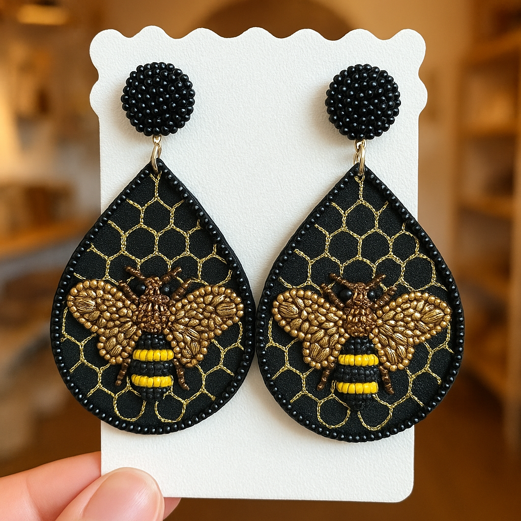 Zeke Embellished Bee Earring BLACK